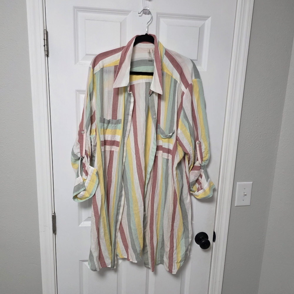 Addition Elle Multicolor Striped Button Up Shirt 3X Lightweight Blouse